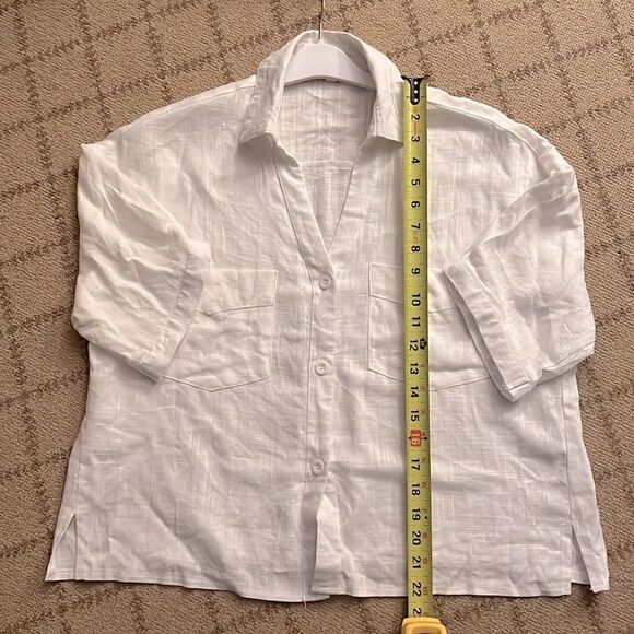 Red Berry white linen flowy boho buttonfront top NWOT L - Picture 4 of 12